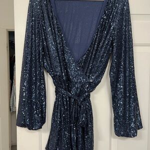 Free People Navy Sequin Jumpsuit
